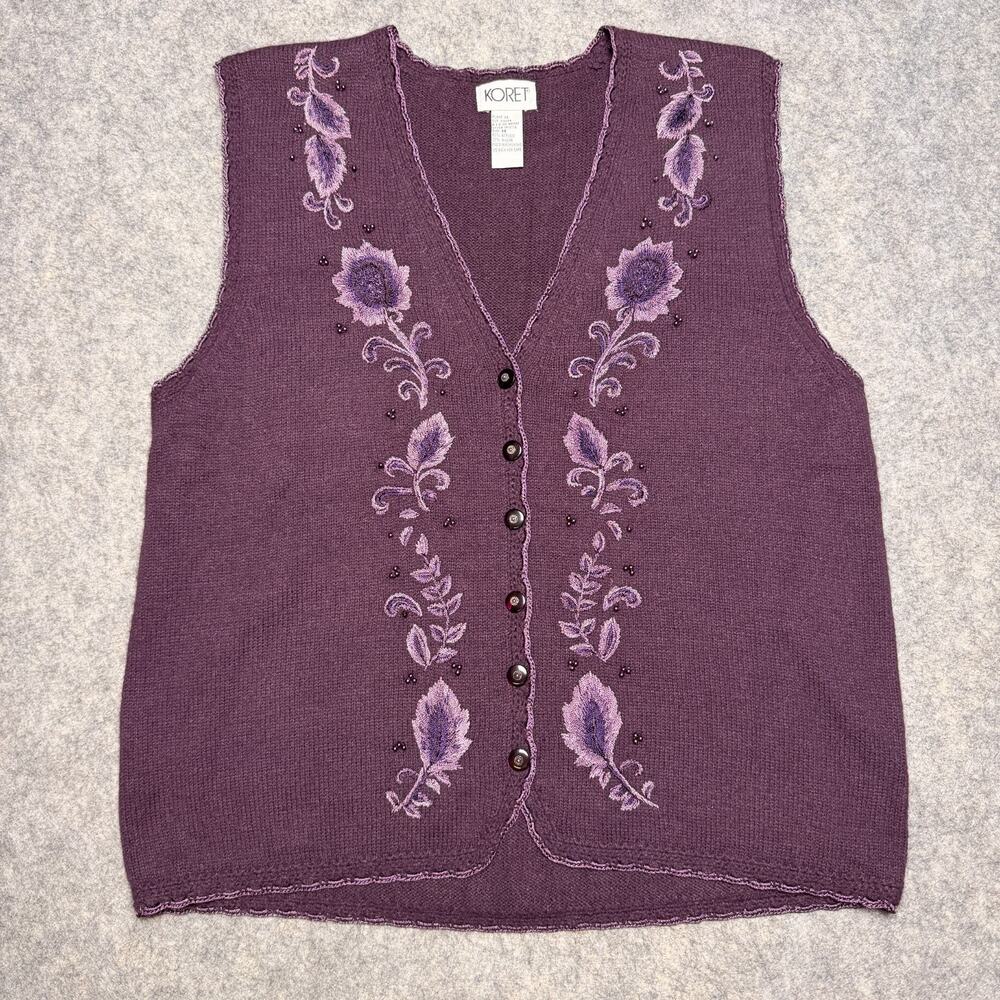 Koret Embroidered Sweater Vest Sz M Purple Dark Academia Preppy Professor Vtg